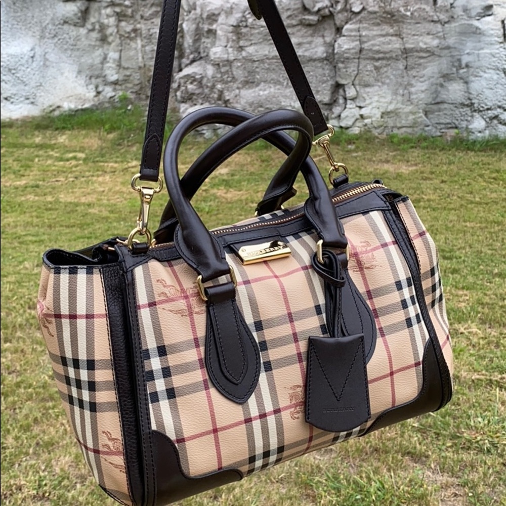 Burberry Beige Nova Check Satchel with Black Trim - Picture 13 of 16